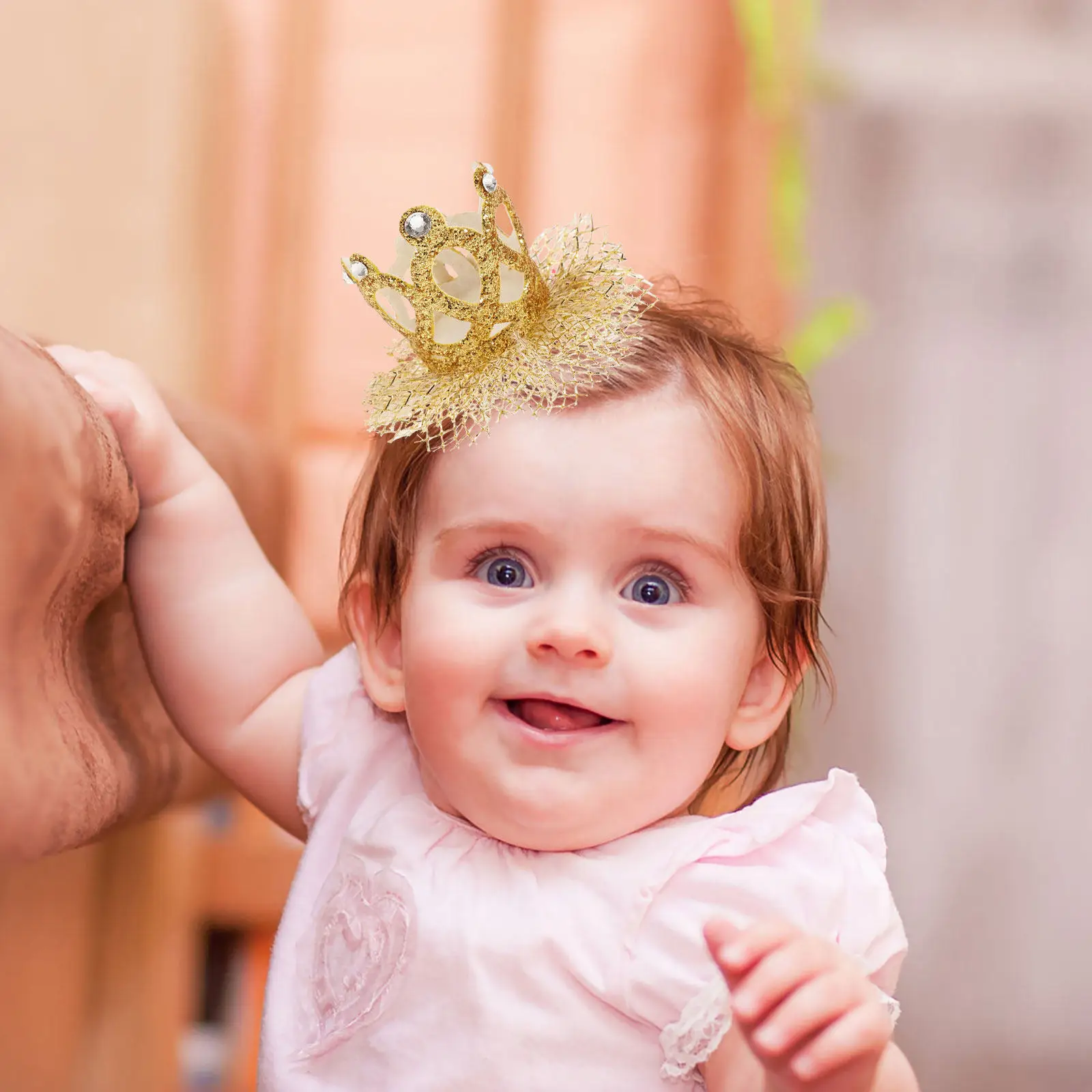 

Золотая заколка-корона для волос, кружевной головной убор, аксессуар для волос для маленьких девочек, праздничный головной убор для фотосессий, подарок на день рождения