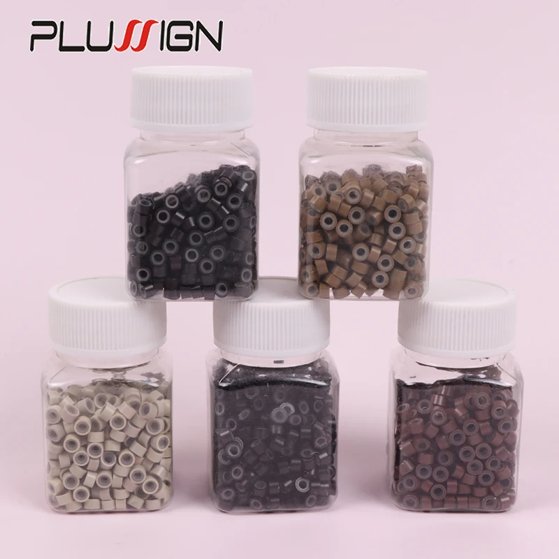 500Pcs/Bottle Beads Silicone Aluminium Micro Nano Rings 5.0X3.0X3.0 Mm Lined For I Tip/Nano Hair Extensions Tool Beads