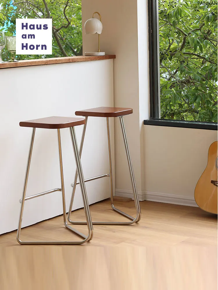 

Nordic Bauhaus solid wood stainless steel home cafe, stool