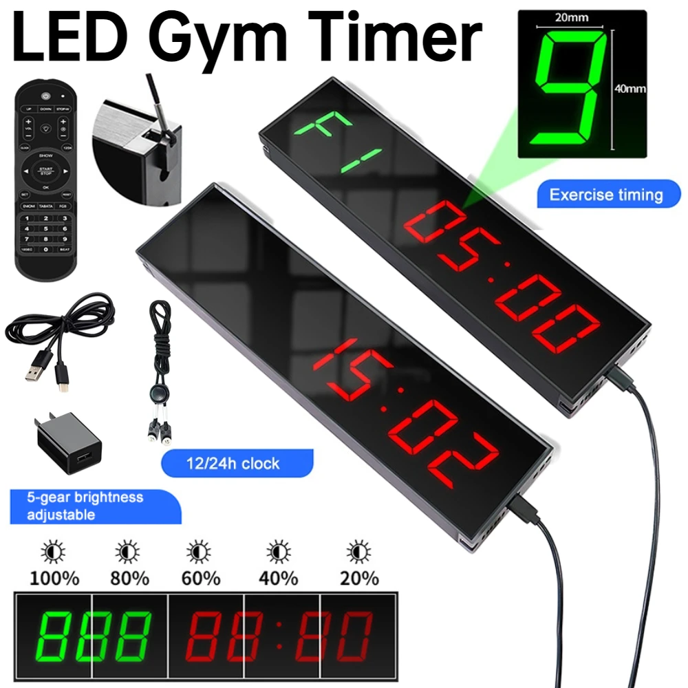 

LED Digital Countdown Clock Wall Mounted Gym Timer with Adhesive Hook Digital Kitchen Timer Remote Control Sport Stopwatch