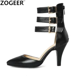 Large Size 46 Summer Women Sandals Sexy High Heel Pointed Toe Straps Gladiator Ankle Boots Red Black Buckle Party Wedding Shoes