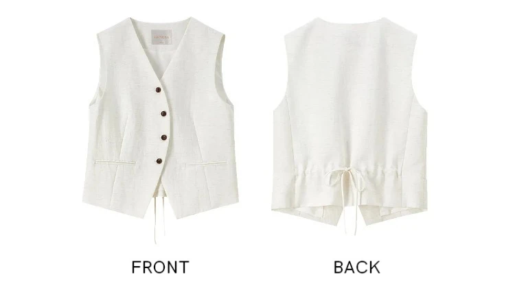 SENTUBILA Office 2 Piece Pant Set 2026 Women Linen Blend Summer Suit V Neck Waistcoat Wide Leg Baggy Pant Print Scarf 162ZA5663Z