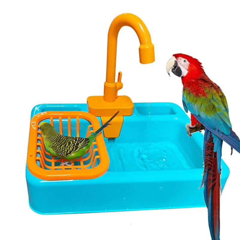 Parrot Shower Bird Bathtub Swimming Pool Parrot Bath Cage for Calopsita Parakeet Toys Cockatiel Bath Basin Faucet Parrot Corella