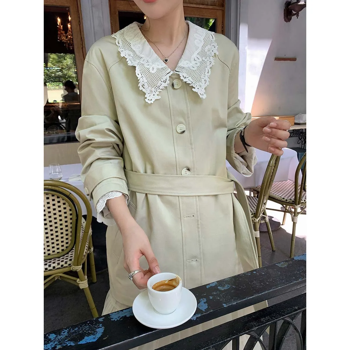 

Patchwork Lace Trench coatFor Women Autumn Oversized Slimming Coat
