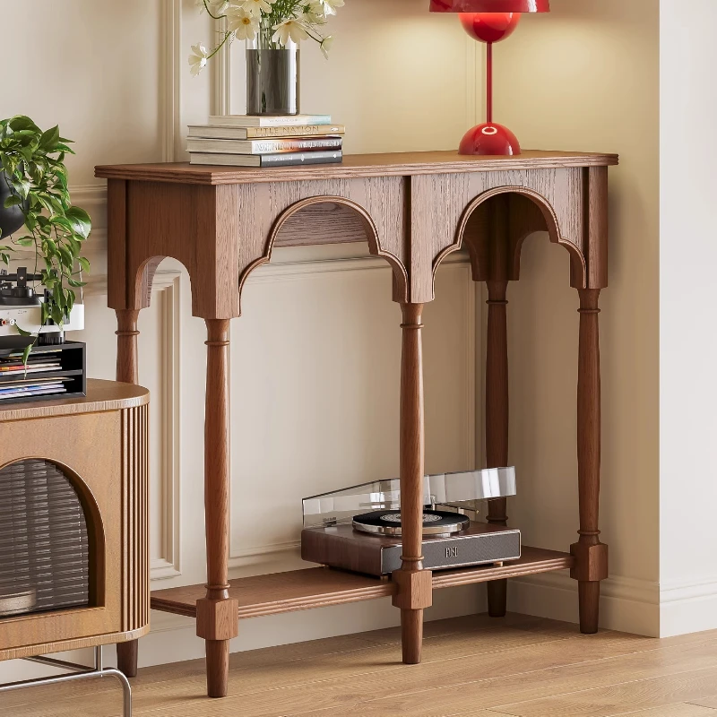 

Ретро-тумба для прихожей в простом стиле, для дома и гостиной, из массива дерева, с полкой, маленький столик