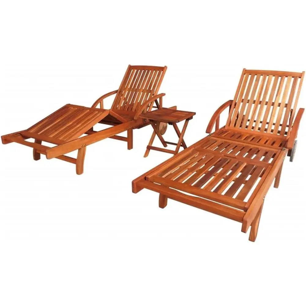 

Acacia Wood Sun Lounger Set with Adjustable Chairs, Wheels, and Folding Table, Weatherproof for Patio or Beach, 2-Piece Outdoor