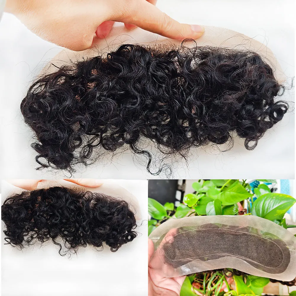 

French Full Lace Frontal 15mm Curly Hairpieces Natural Hairline 1.57x7.08 Inch Topper for Men And Women Male Hair Systems