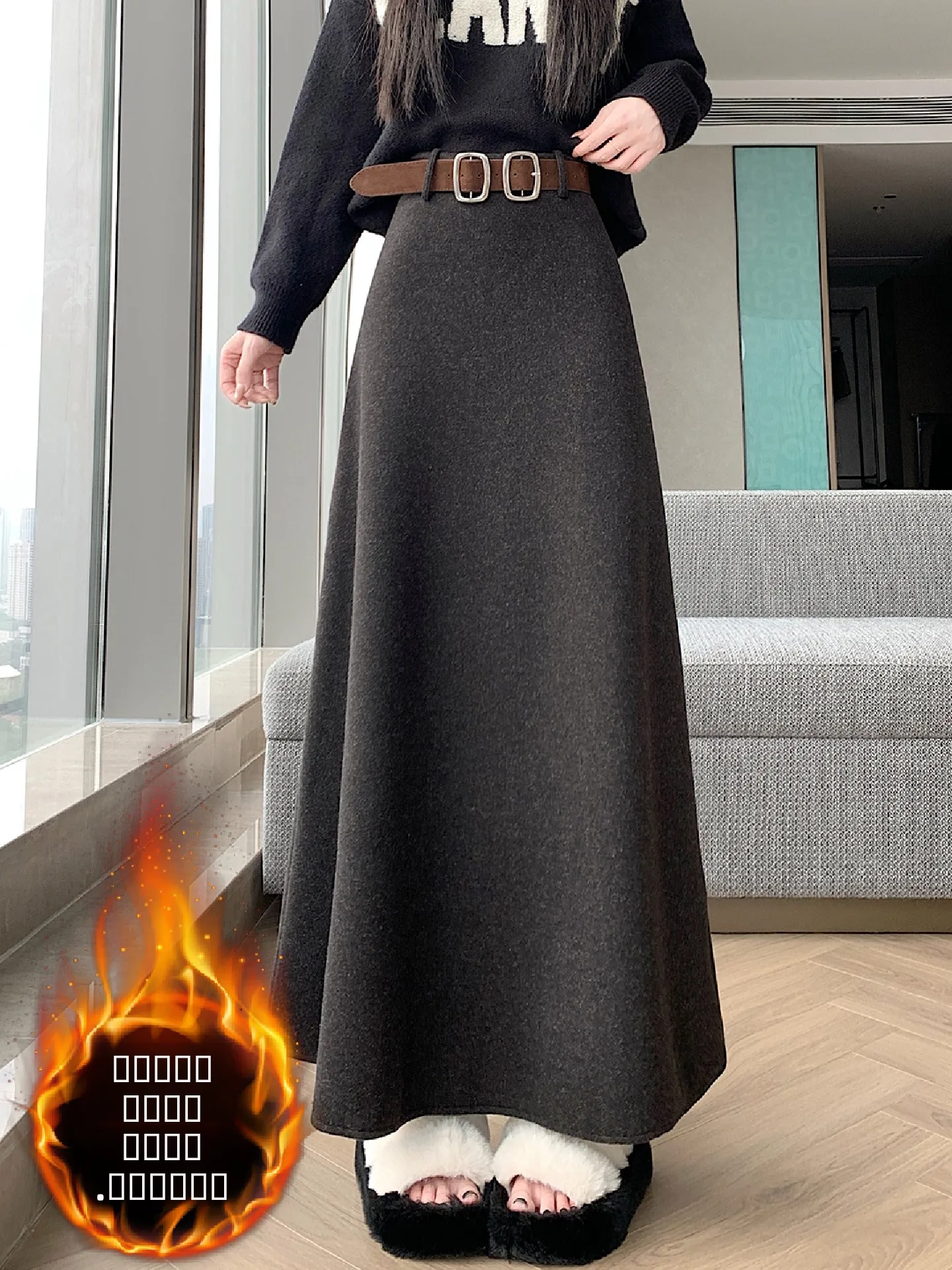 

Корейская шерстяная юбка на подкладке для женщин, зимняя утепленная юбка миди с высокой талией, юбка А-силуэта