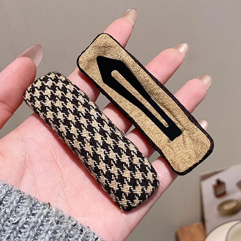 5 Stück/Set Vintage braune karierte rechteckige Haarspangen für Frauen und Mädchen, süße Haarschmuck-Haarspangen, modische Haar-Accessoires – Detail 6