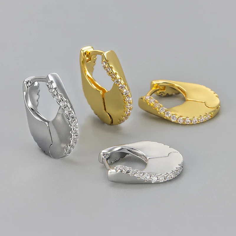 Hot Sale Fashion Inlay CZ Irregular Earrings For Woman Vintage Hoop Earring Trend Classic Party Wedding Pendant Jewelry Gift