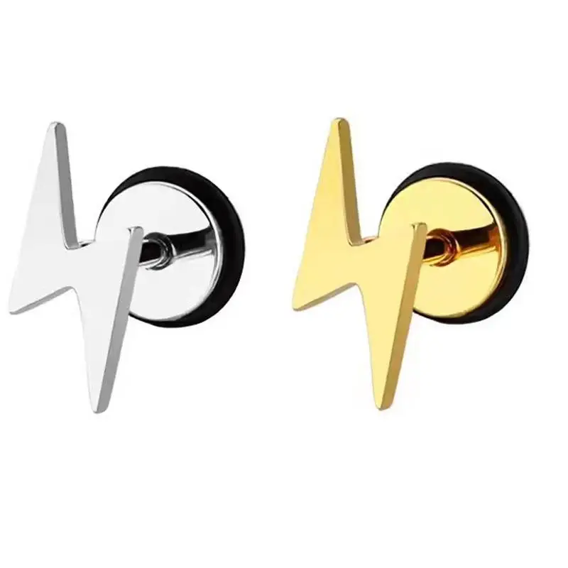 Orecchini a bottone con fulmine posteriore piatto unisex in acciaio inossidabile da 2 pezzi 16G, orecchini a elica trago cartilagine in acciaio inossidabile lucidato