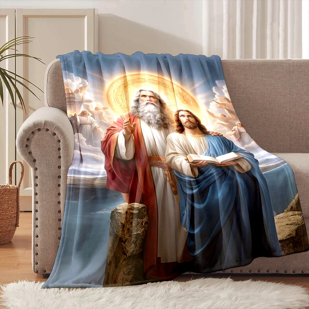 1PC Religious icon angels halo book Faith-printed Flannel Blanket Soft and Warm Suitable for Home Travel Picnics Camping RV