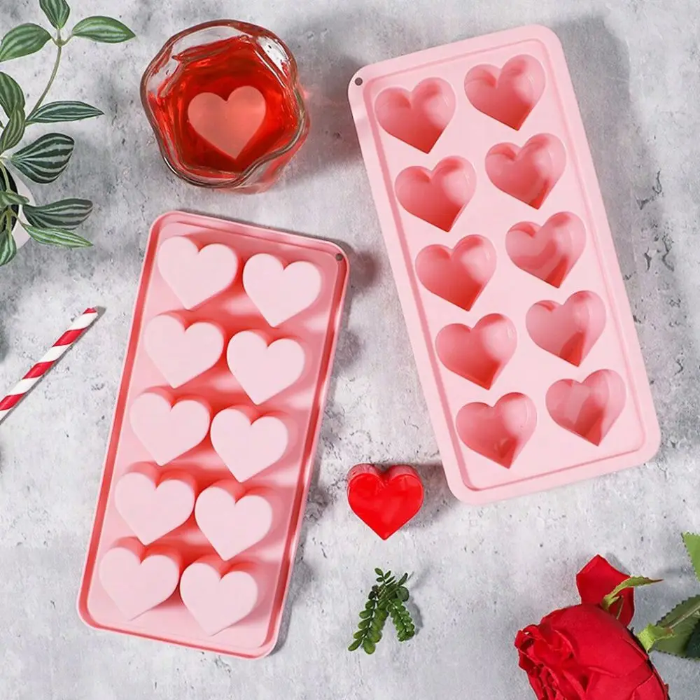 1 piece of pink love ice grid with 10 holes, Valentine\'s Day heart-shaped ice grid mold, silicone ice mold