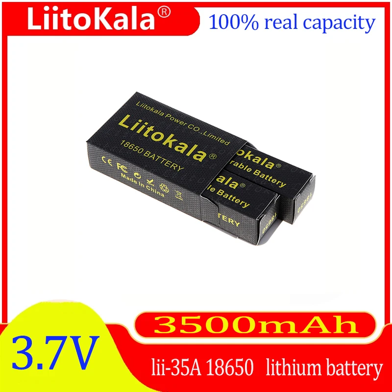 LiitoKala lii-35A 18650 3500mAh rechargeable lithium battery, suitable for flashlights, battery cigarettes, small appliances