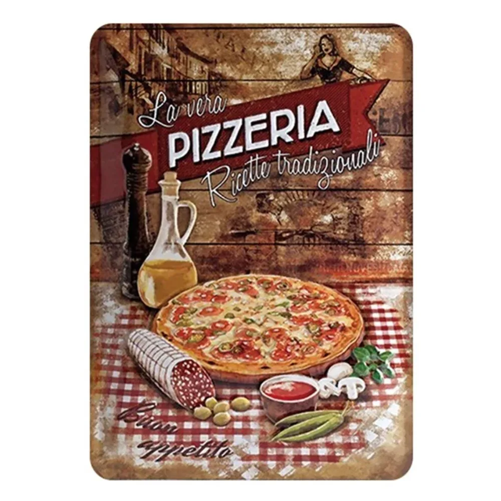 Pizza Retro Vintage Metal Tin Sign - Classic Plate Painting, Wall Decor for Pizzeria Restaurant Dining Room