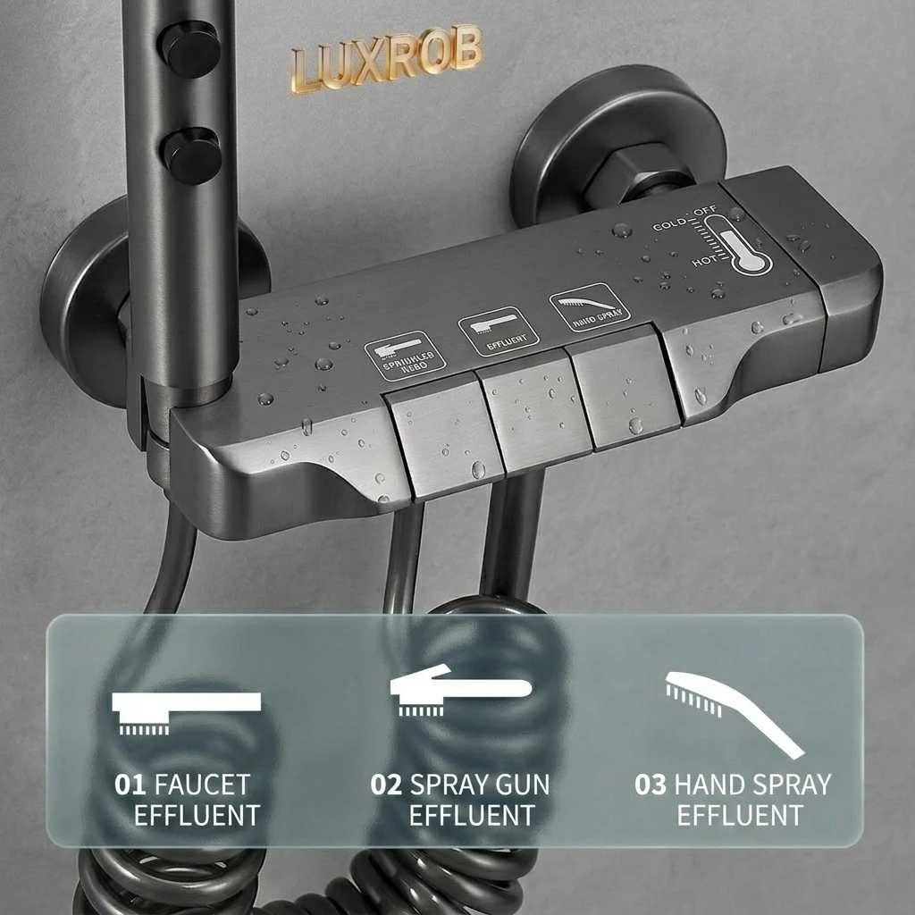 

2026 New Arrival Gray Power-Free Shower System Zinc Alloy Heavy Duty 2/3/4 Gear Piano Key Shower Faucet Main Body Only