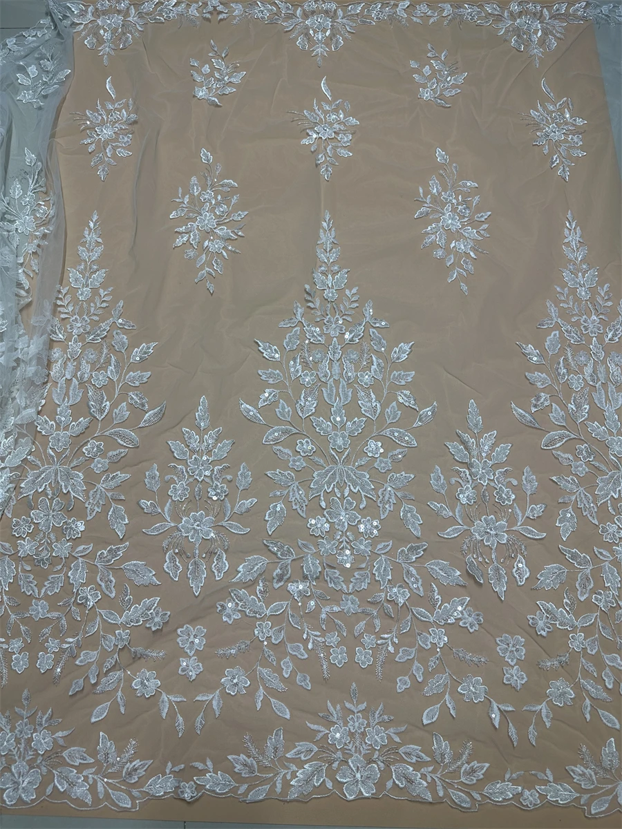 

Nigeria French Tulle Lace Fabric Embroidery African J-13085216 Beaded Lace Fabric High End Mesh Material Luxury Sequins