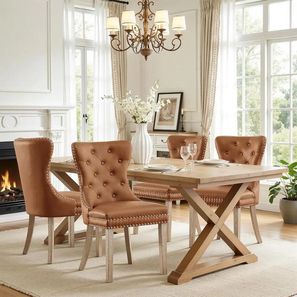 

Комплект из 4 коричневых кожаных стульев Parson, высококачественные, для столовой, кухни, спальни, гостиной