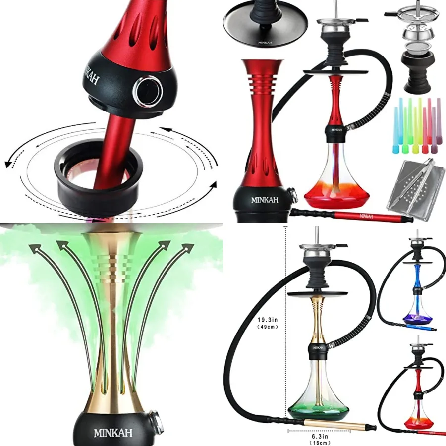 

Hookah Set with Silicone Hose Bowl Tongs Mouth Tips Everything Accessories, 19 Small Portable Shisha Hookahs Complete Set Alumi