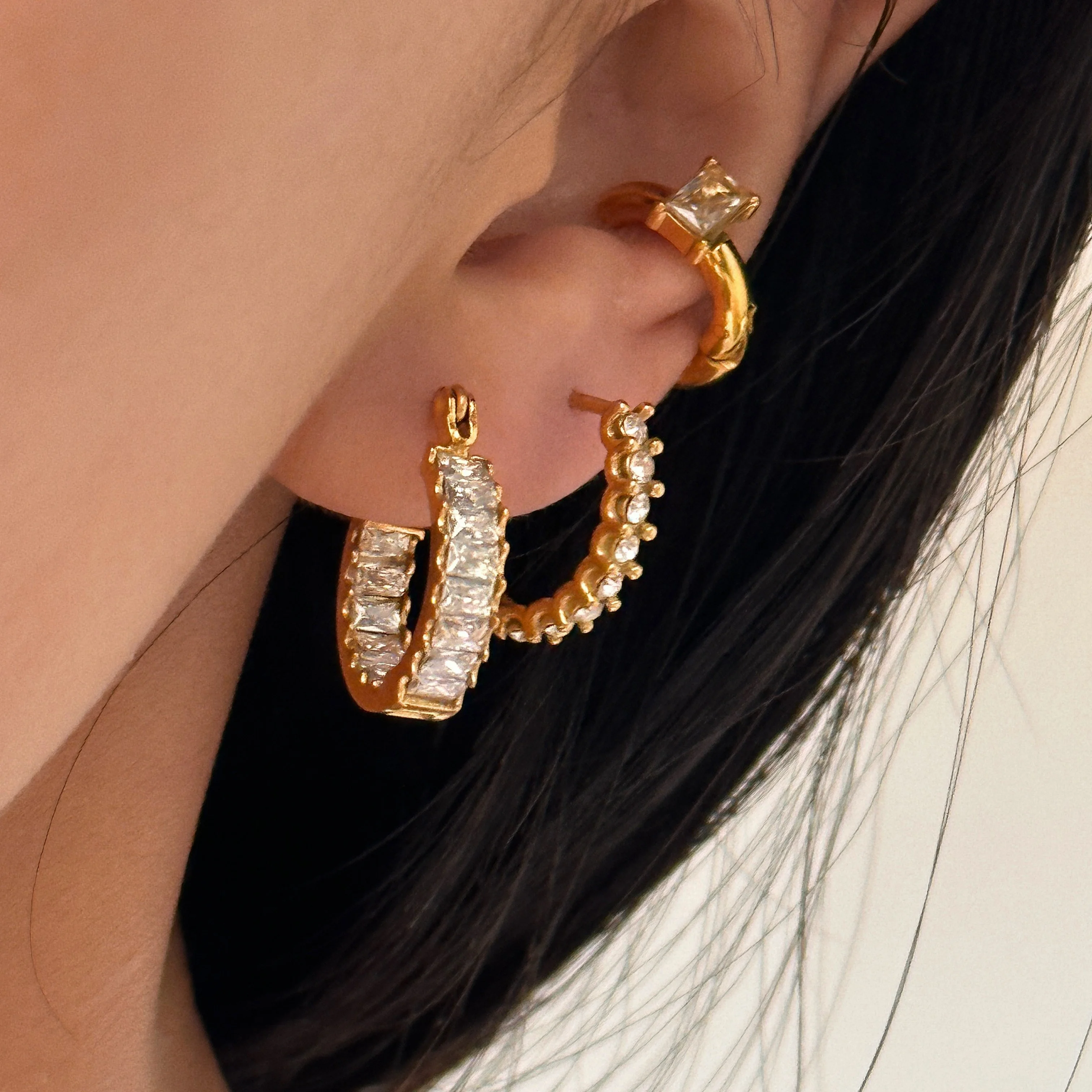 

DASEIN 2025 Summer New Stainless Steel Polished Vintage Square Zircon Gear Earrings 18k Gold Plated Hypoallergenic Jewelry