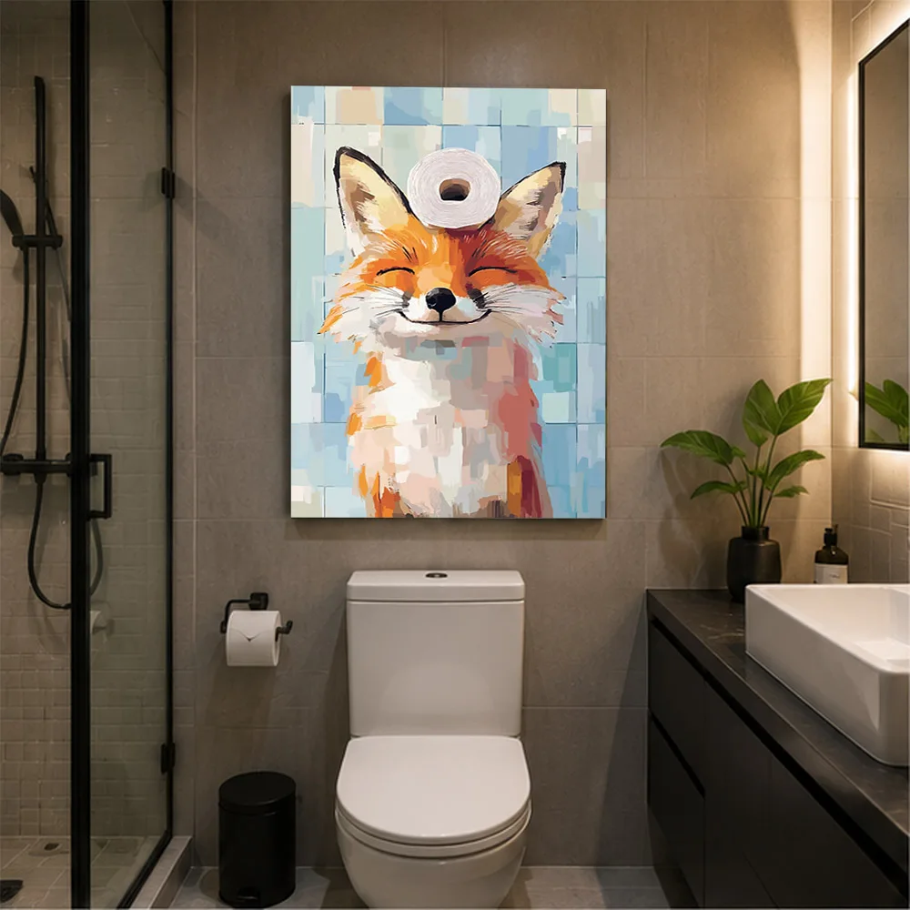 Smiling Fox Poster Wall Poster Self-adhesive Waterproof For bathroom makeover & Toilet Wall Decor & Quirky Home decor Gifts