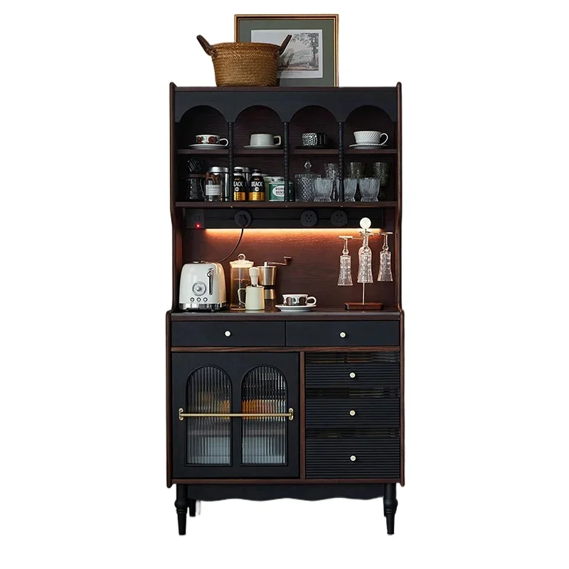 

American retro solid wood dining side cabinet, French living room rack, integrated high cabinet for storage