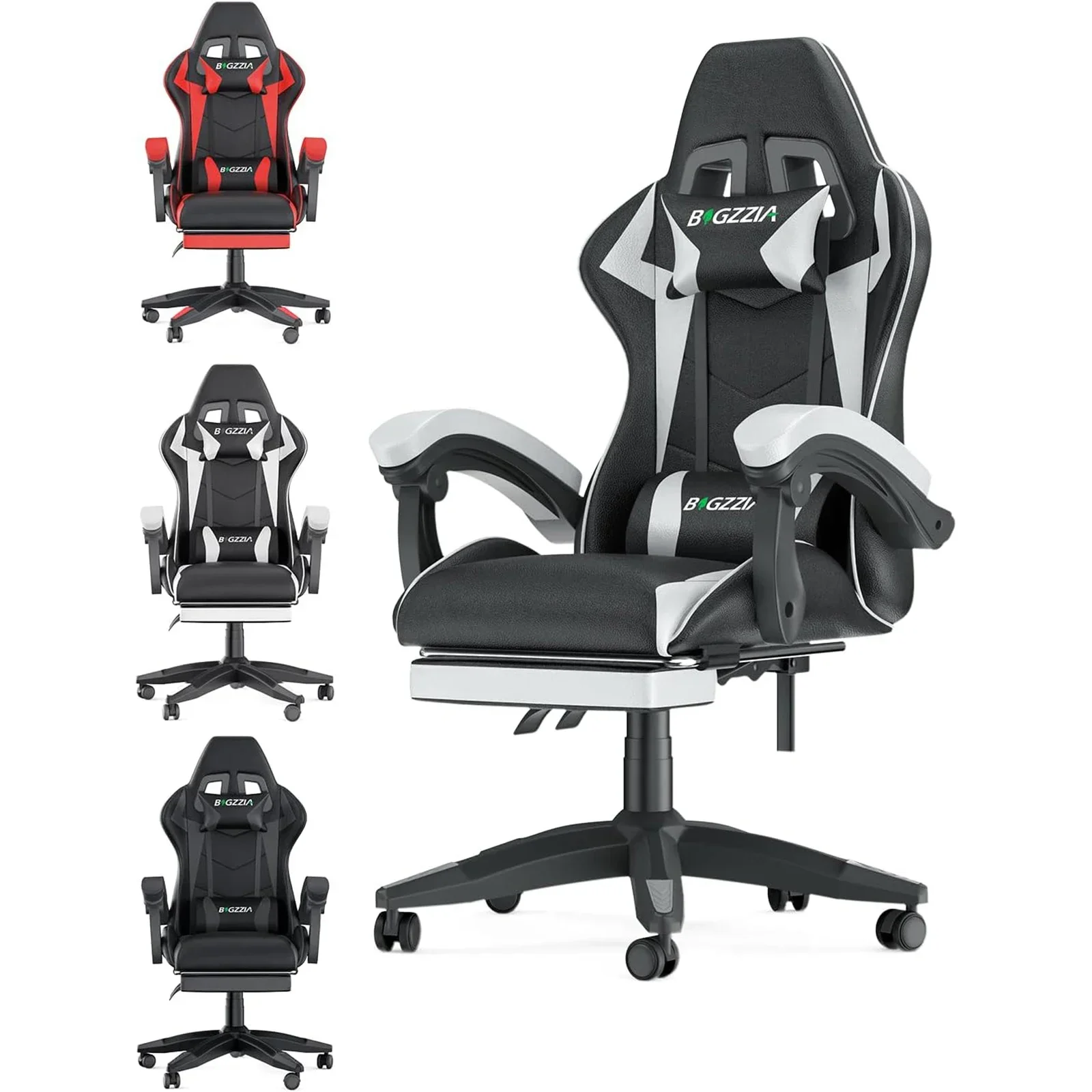 Bigzzia Gaming Chair with Footrest Gamer Chairs Ergonomic with Lumbar Cushion Chair Height Adjustable Office Chair for Home