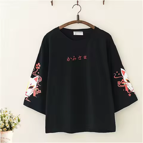 Anime Cosplay Costume T Shirt Fox Printed Lolita Women Girl Harajuku Spring Black Top Skirt Summer Clothing