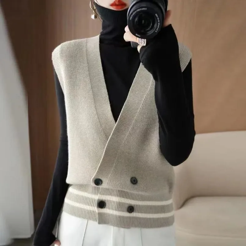 Knitted Cardigan Vest Women\'s Autumn New Product Loose Casual Camisole Vest Fashion Versatile Sleeveless Sweater