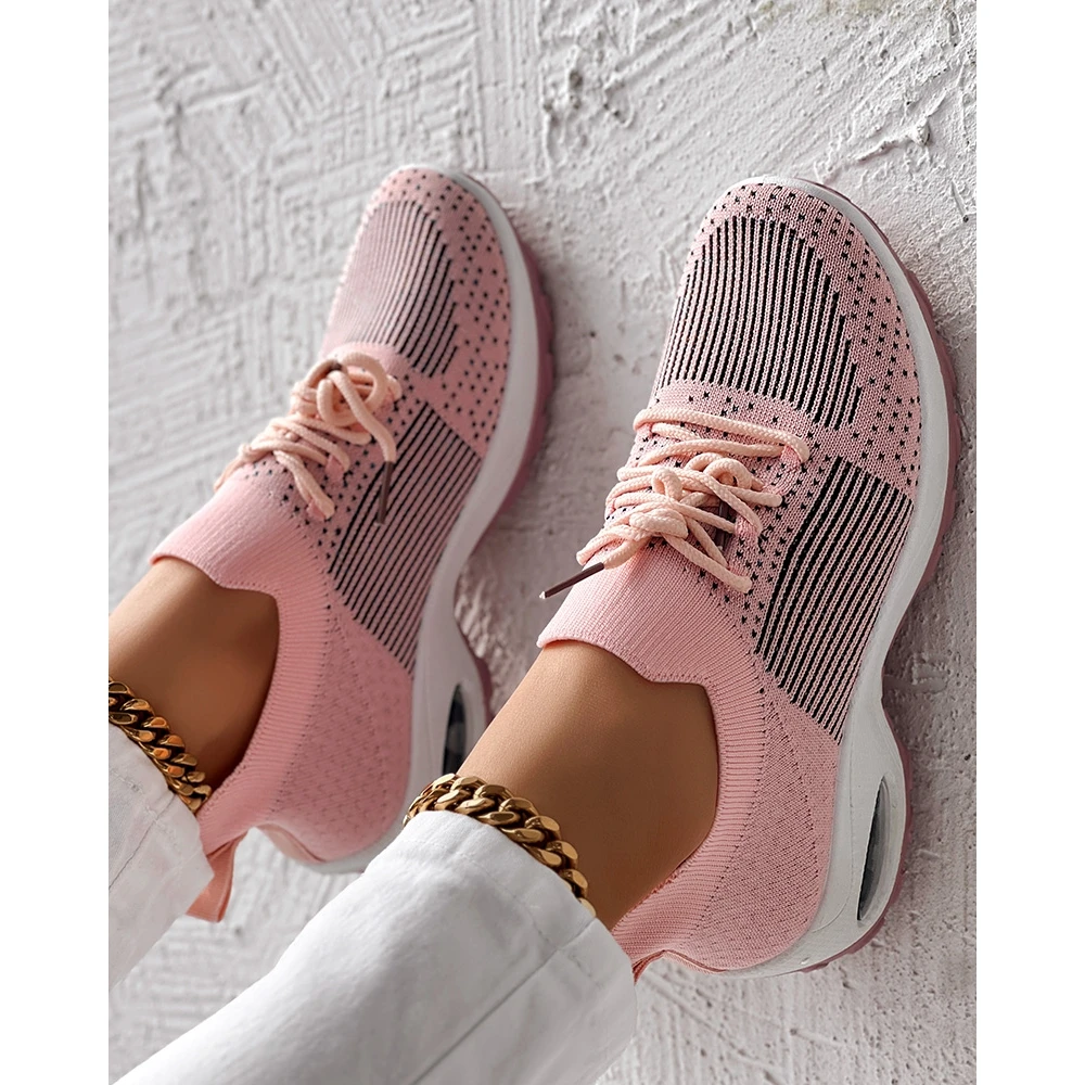 

Fashion Women Hollow Out Breathable Mesh Lace-up Sneakers Daily Casual Round Toe Platform Sports Shoes Spring Going Out Slip On