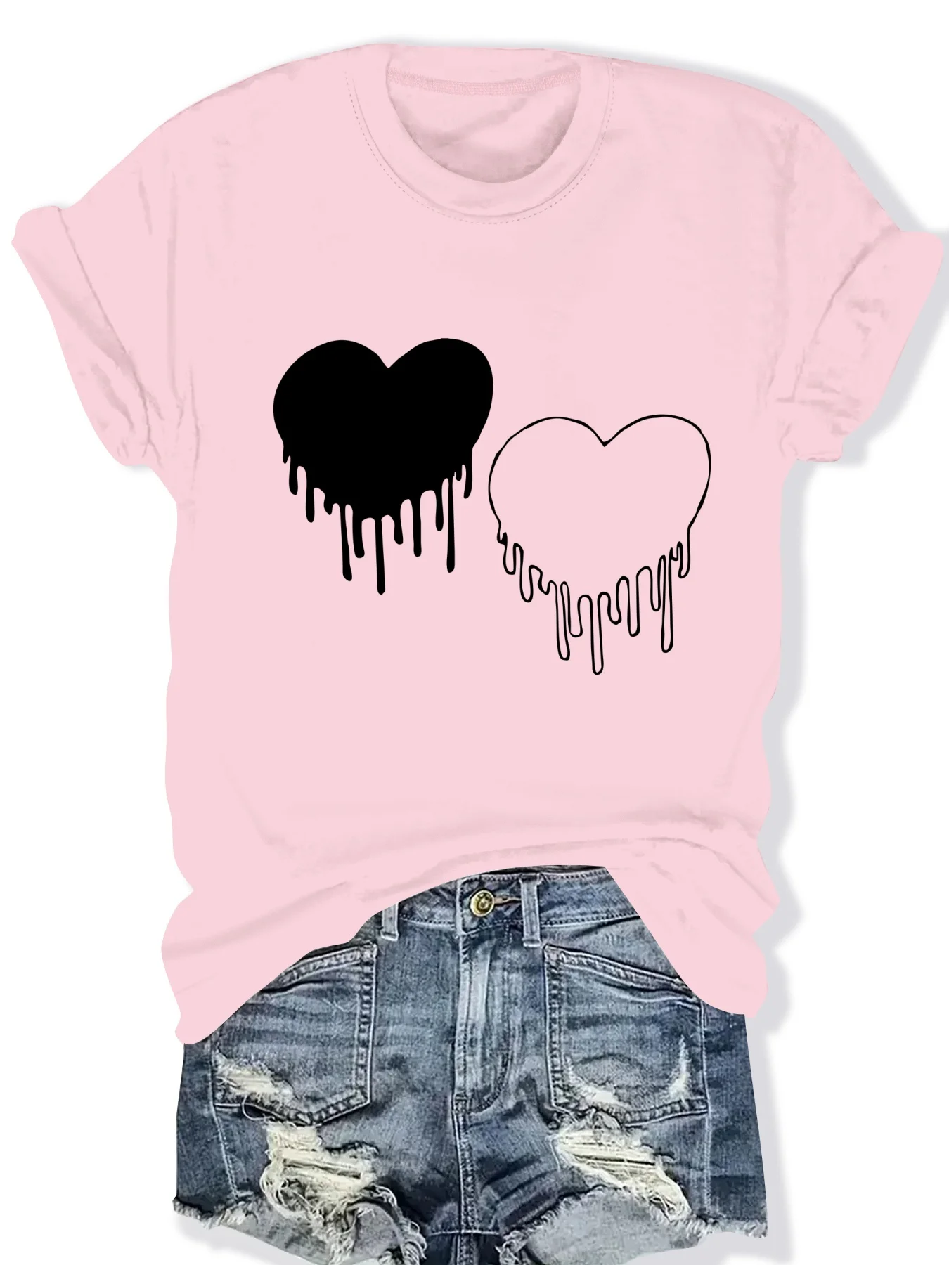 

Fashionable Heart Pattern Print round Neck Short Sleeve Top for Women Stylish Casual Wear