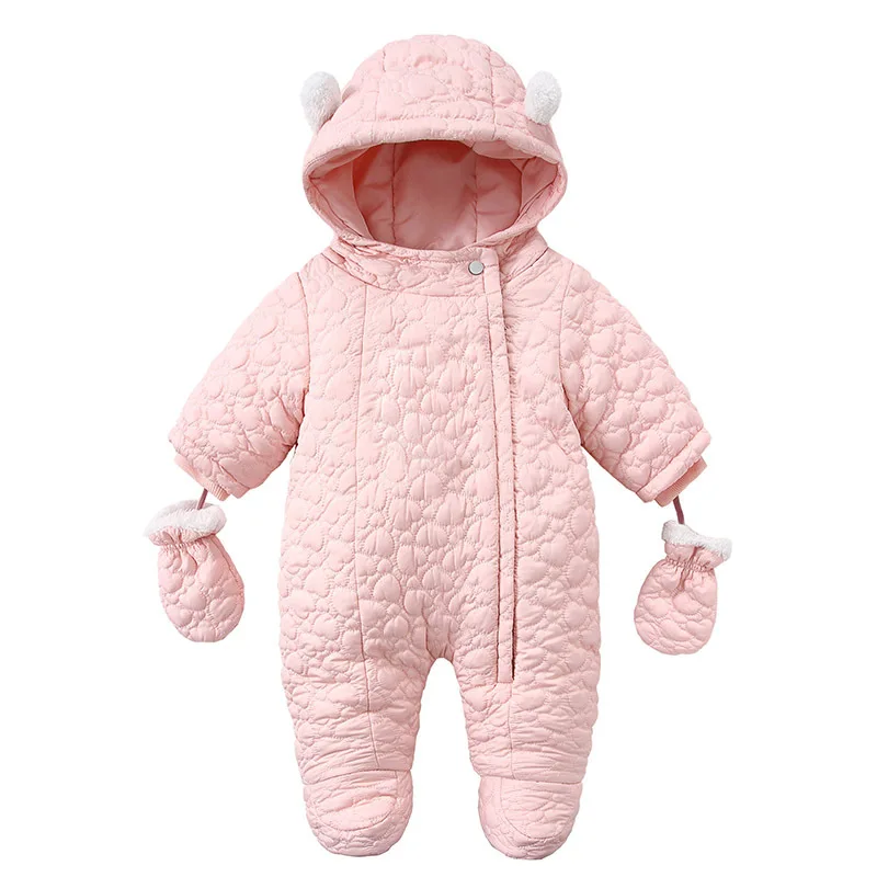 2024 New Winter Baby Rompers Thick Warm Infant Hooded Inside Fleece Jumpsuit Newborn Boy Girl Overalls Toddler Clothing Set