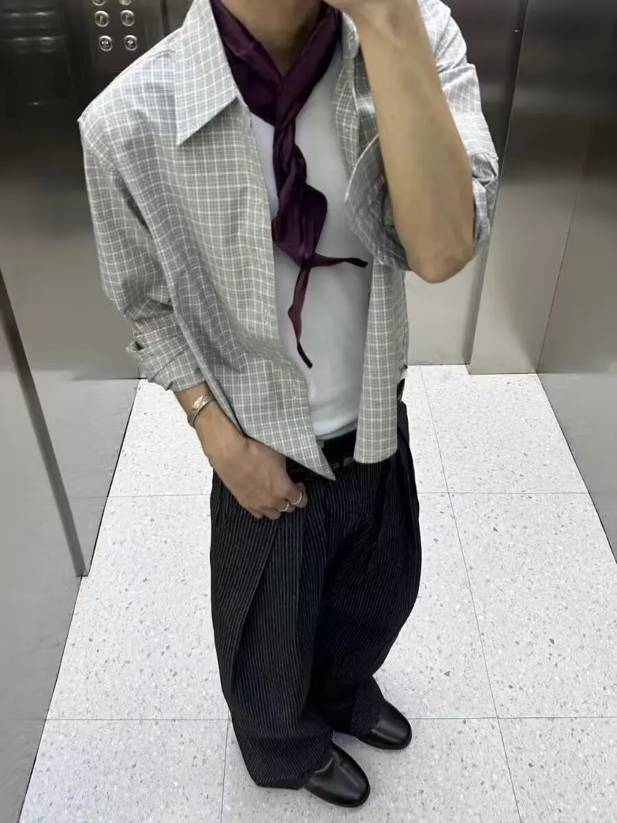 

Retro American Plaid lectual Long Sve Casual irt Men's Early Spring Cleanfit Versatile irt Jaet Polyester Fiber