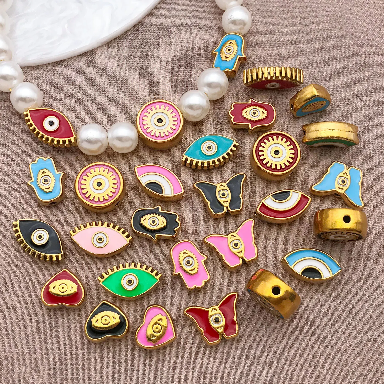 3 قطعة بوهيميا نمط عين الشر سحر الخرز المستديرة صنع قلادة سوار مصمم مجوهرات المينا العين الزرقاء DIY بها بنفسك الاكسسوارات الحرفية