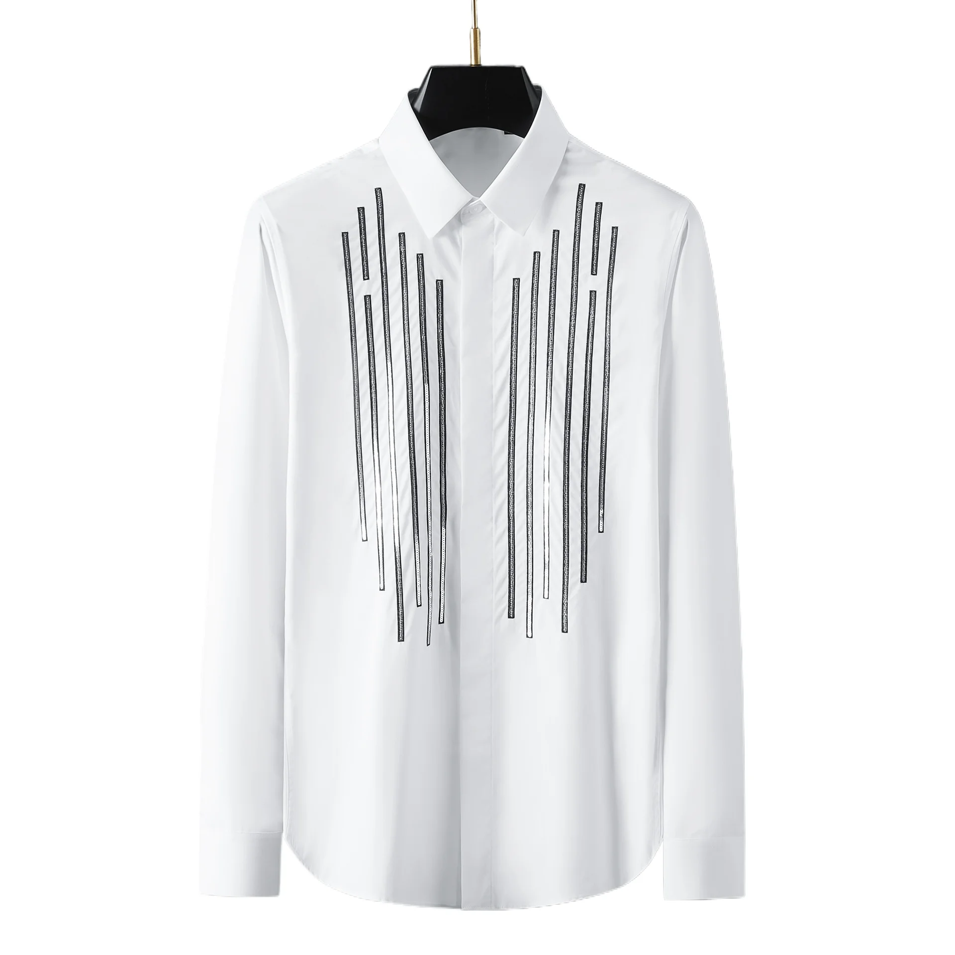 Luxury Sequin Striped Long Sleeved Men's Shirt Slim Casual Business Dress Shirts Man Banquet Party Stage Performance Costumes