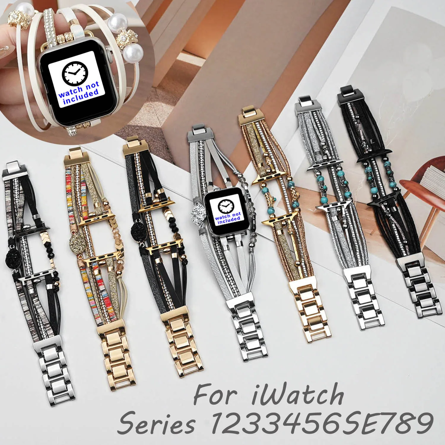 Fashion Metal Bracelet Strap For Apple Watch Ultra 44mm 45mm 40 41 49mm Women Jewelry Watch Band For iWatch 9 8 7 6 5 4 3 2