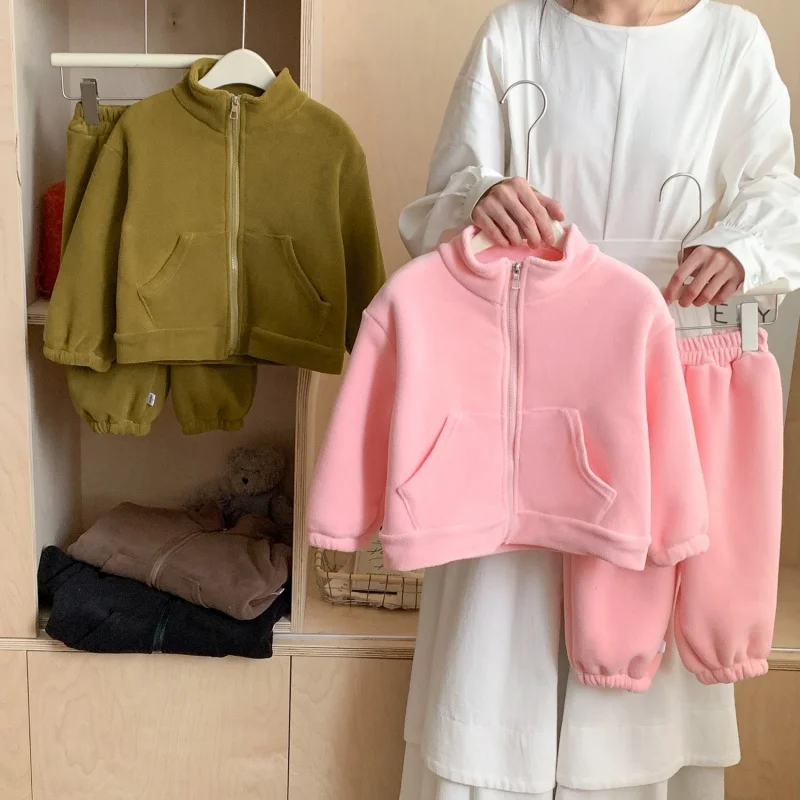 

Зимний бархатный утепленный пижамный костюм для мальчиков и девочек, топ с героями мультфильмов + брюки, комплекты одежды из 2 предметов, домашняя одежда, новинка