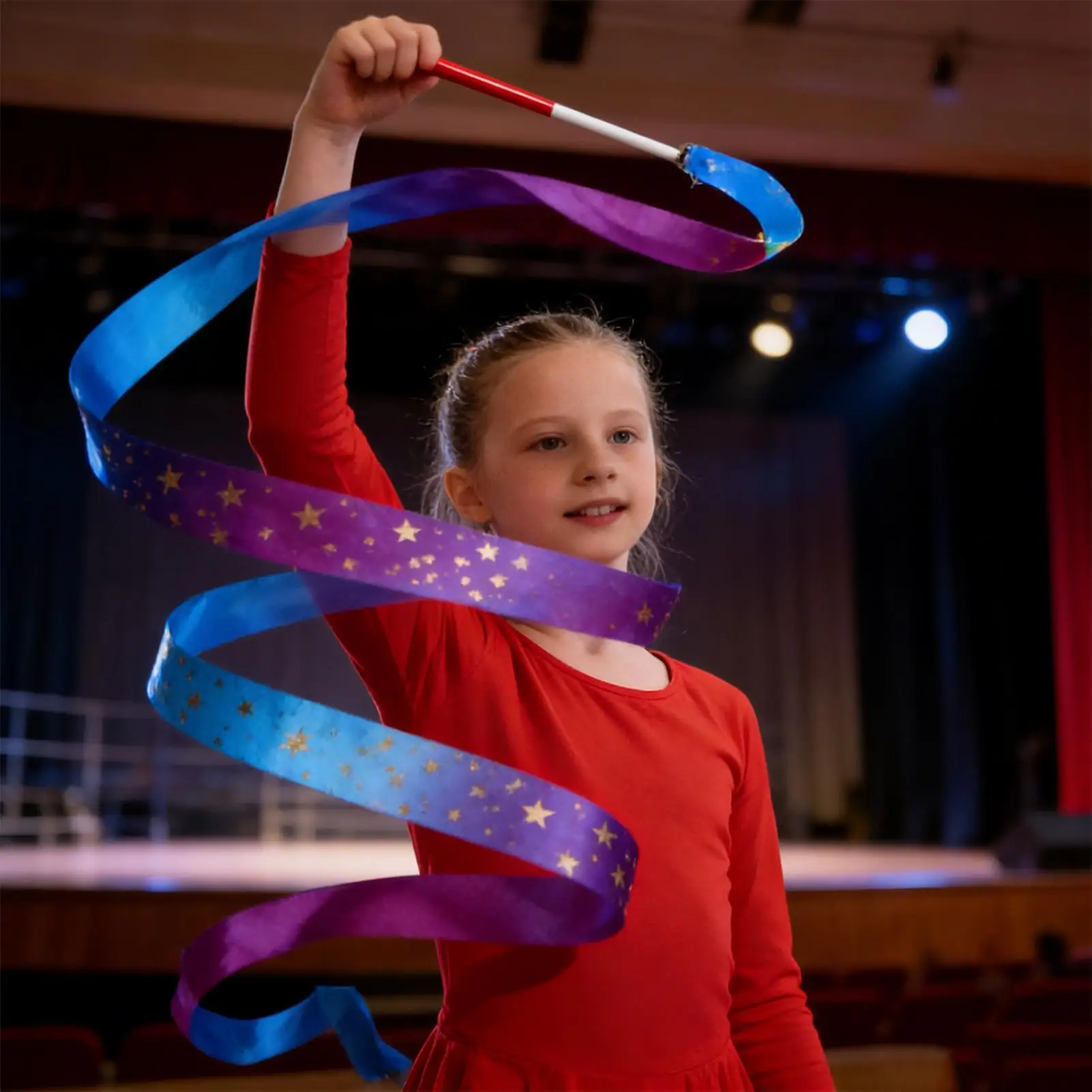 1Pc Art Gymnastics Ballet Dance Ribbon with Twirling Stick Kid Flashing Glitter Sport Performance Strip Stage Show Prop