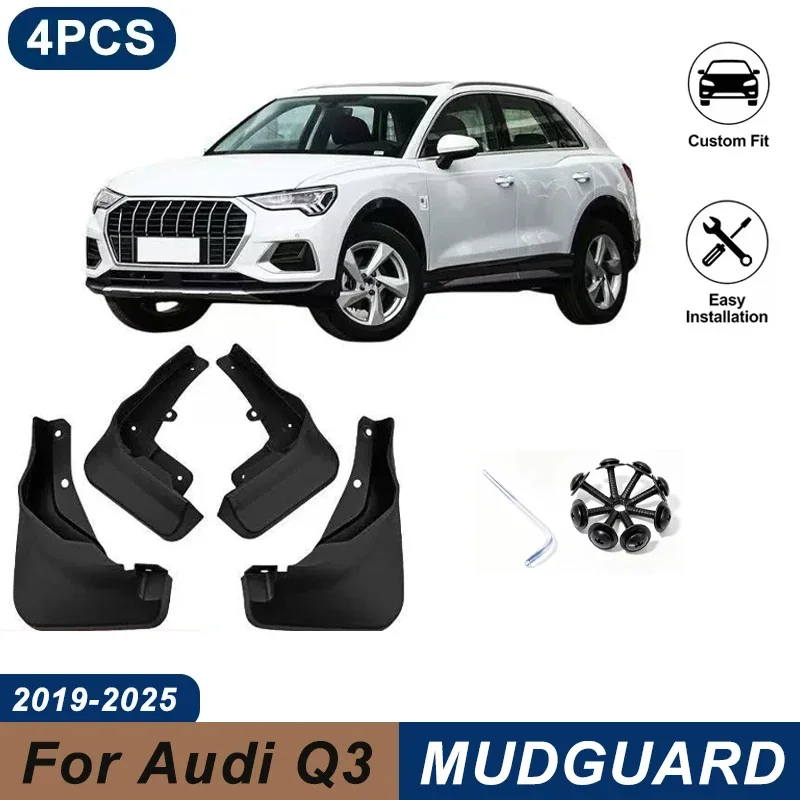 4PCS Car Mud Flaps For Audi Q3 F3 2019-2025 Waterproof Anti-Splash Fender Mudguards Auto Exterior Accessories