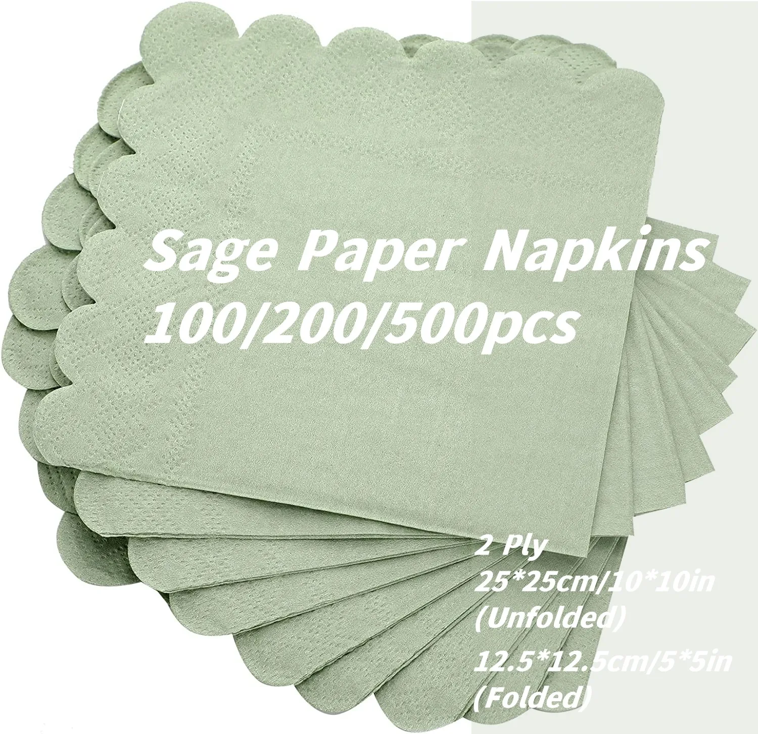 100Pcs Scalloped Sage Cocktail Napkins 2-Ply Disposable Paper Napkins Party Napkins Beverage Napkins for Wedding Birthday Xmas