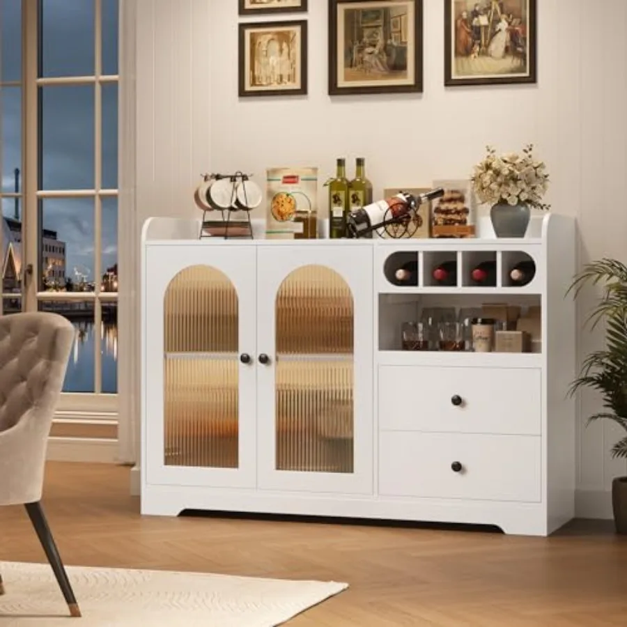 Buffet Sideboard Cabinet with StorageKitchen Buffet Storage Cabinet with Drawers Fluted Glass Doors Buffet Table Modern Coffee