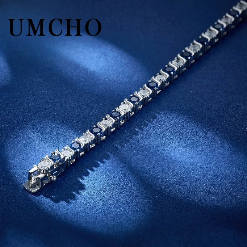 

Luxury Two Color CZ Tennis Bracelet, Alternating Deep Blue & White Round Cubic Zirconia Design, Wedding Cocktail Formal Wrist Accessory