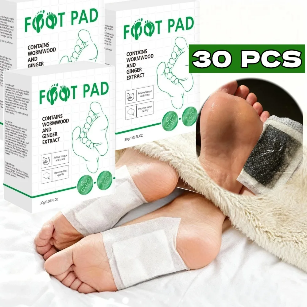 30 Paar Fuß-Detox-Pads, Detox-Fußpolster für guten Nachtschlaf, mit natürlichem Bambus und Ingwer, lindert Müdigkeit, nicht auslaufendes Design