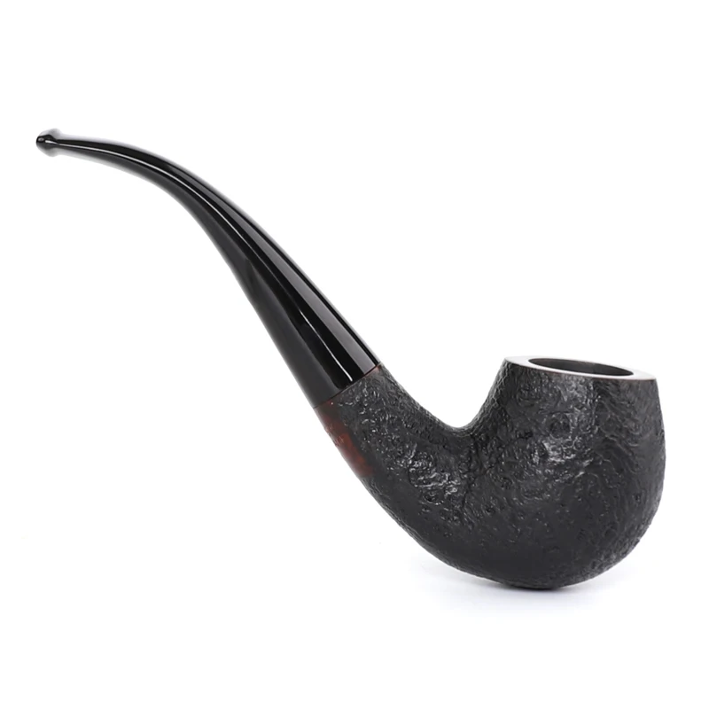 Natural Briarwood Tobacco Pipe Hand Polished Carved Curved Handle Rain Texture Pipe Bowl Removable 9mm Filter Smoking Pipe Set