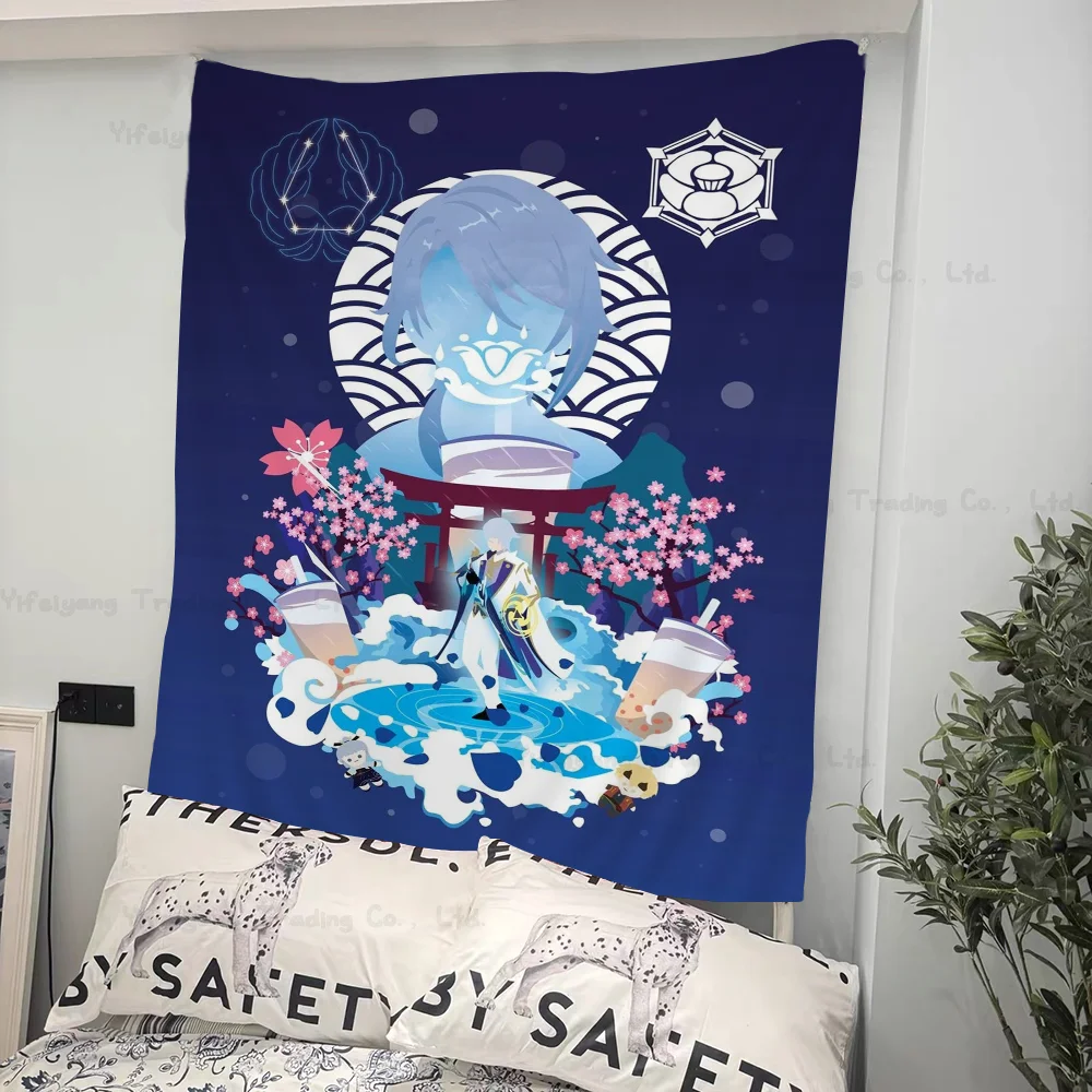 

Genshin Impact Kamisato Ayato Cartoon Tapestry Bohemian Wall Tapestries Mandala Home Decor