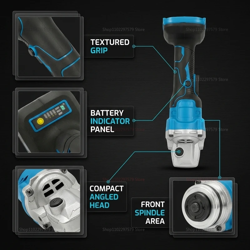 Cordless Brushless Angle Grinder Battery Powered Metal Cutting Grinding Polishing Tool for DIY Workshop Handheld Power Tool