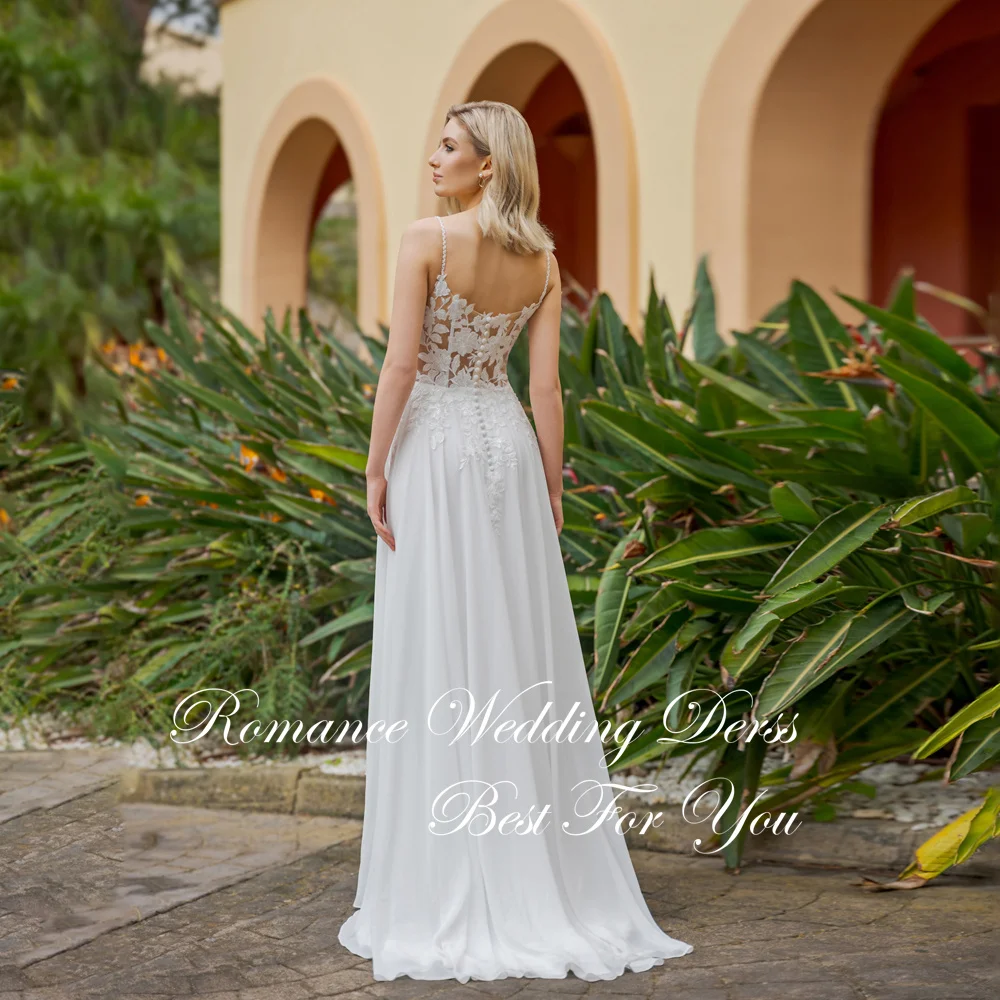 Clássico laço appliqued a linha vestido de casamento barco-pescoço cintas de espaguete sem costas plissado sem mangas vestidos de novia personalizado