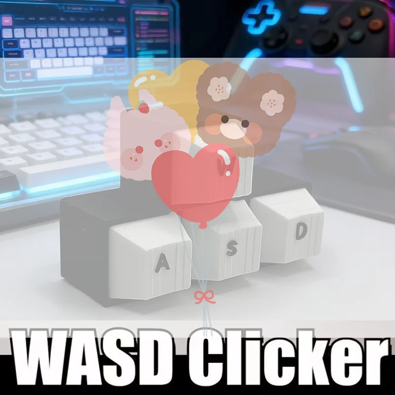 3D Printed WASD Keyboard Clicker Keychain Mini Fidget Clicker Toy Mechanical Switch Stress Relief Keyring Portable EDC Gaming Gi