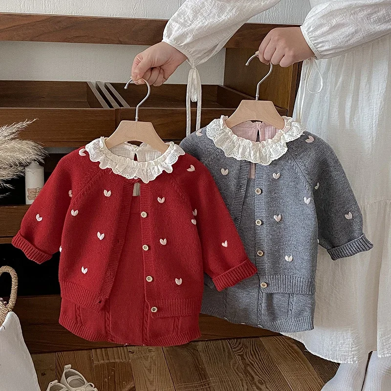 

2025 New Autumn Toddler Baby Girls Clothing Sets Long Sleeved Knitted Cardigan Sweater+Jumpsuit 0-24M Children Clothes Suit
