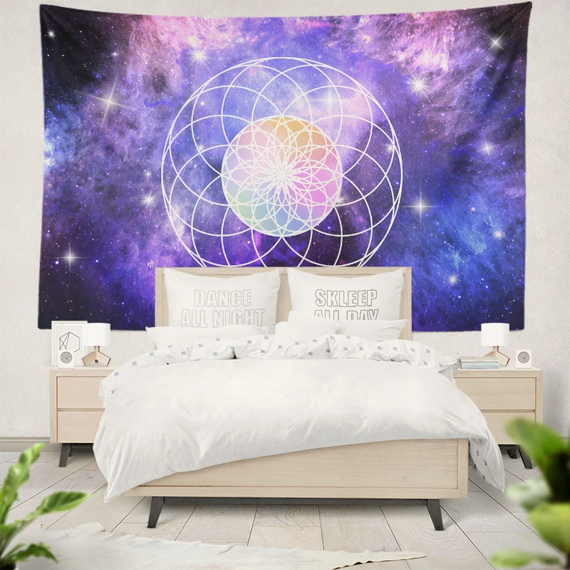 Spiritual Energy Seed of Life Tapestry Sacred Geometric Wall Hanging Pagan Crystal Healing Altar Cloth Tarot Cloth With Spreads